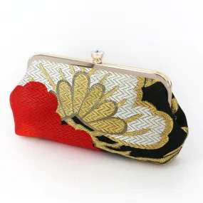 [LAST ONE] Kimono Pine Tree Clutch Purse in Red Gold Silver Black | Upcycled from vintage Japanese Obi