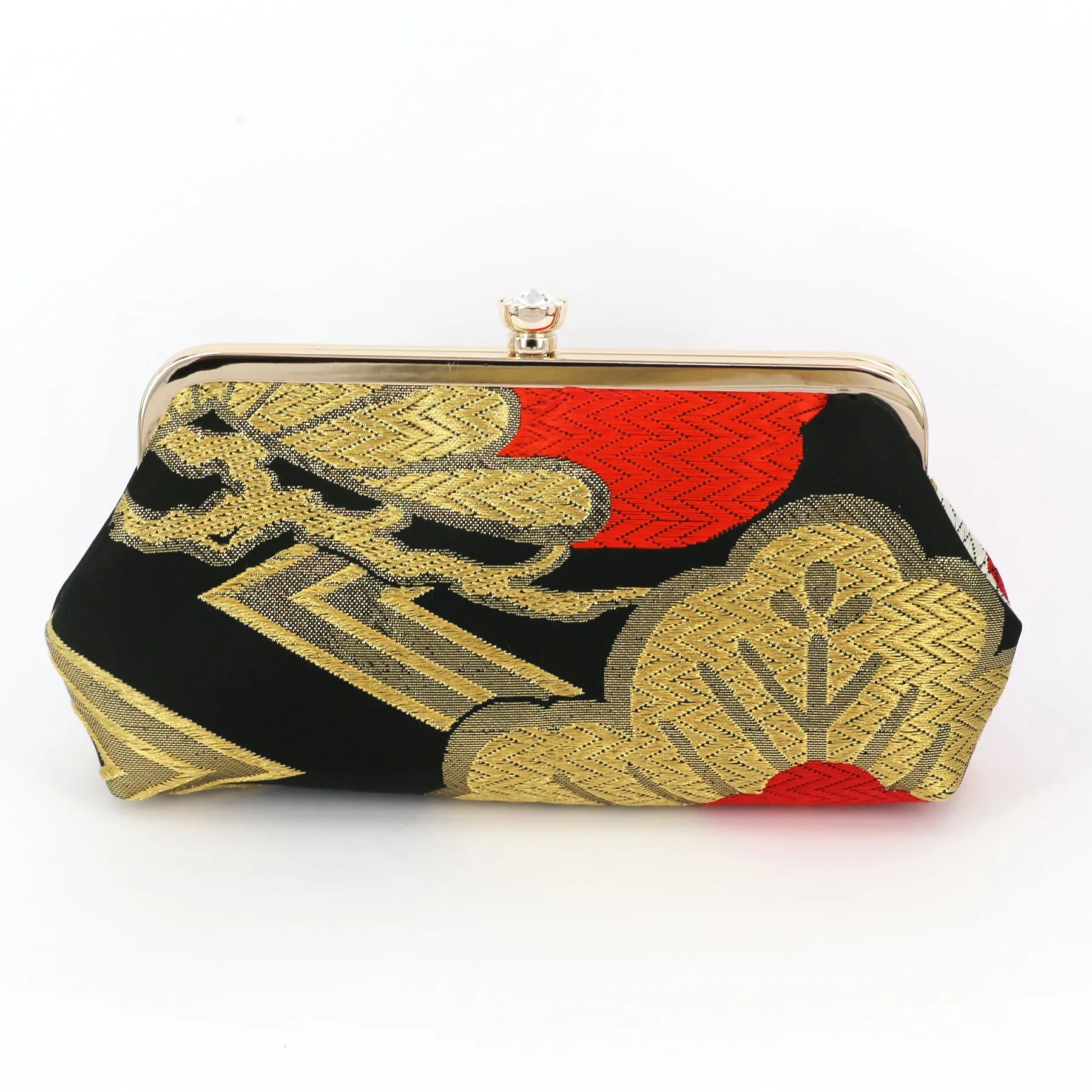 [LAST ONE] Kimono Pine Tree Clutch Purse in Red Gold Silver Black | Upcycled from vintage Japanese Obi