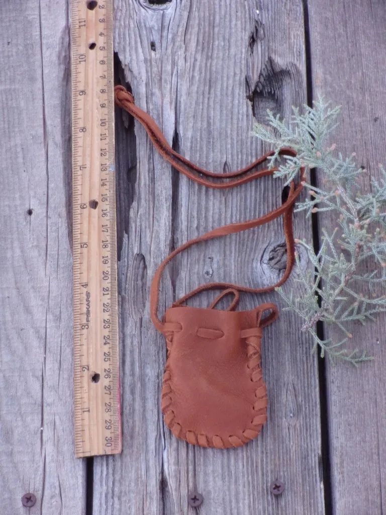 Leather medicine bag . Leather crystal bag , Necklace bag