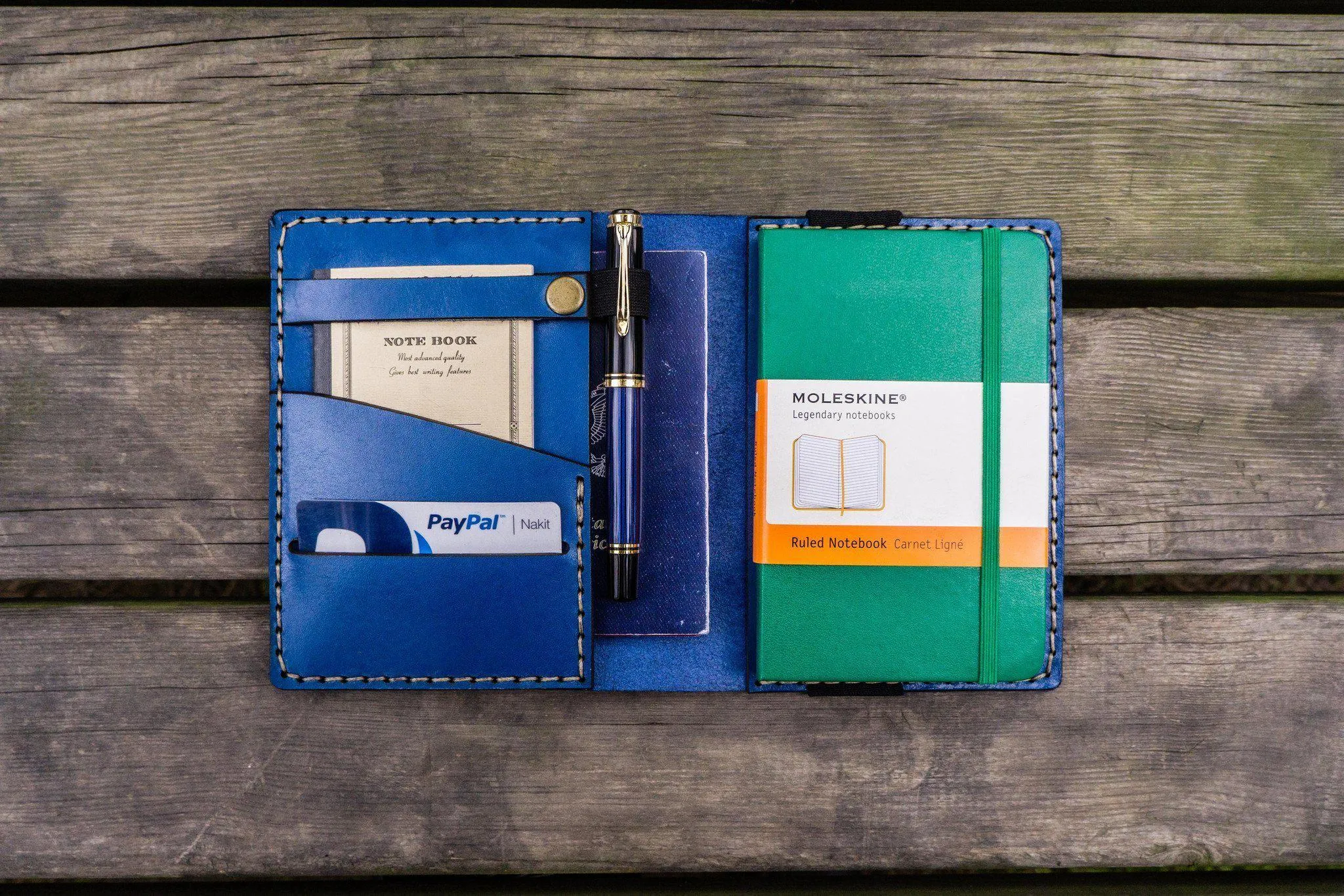 Leather Pocket Moleskine Journal Cover - Blue