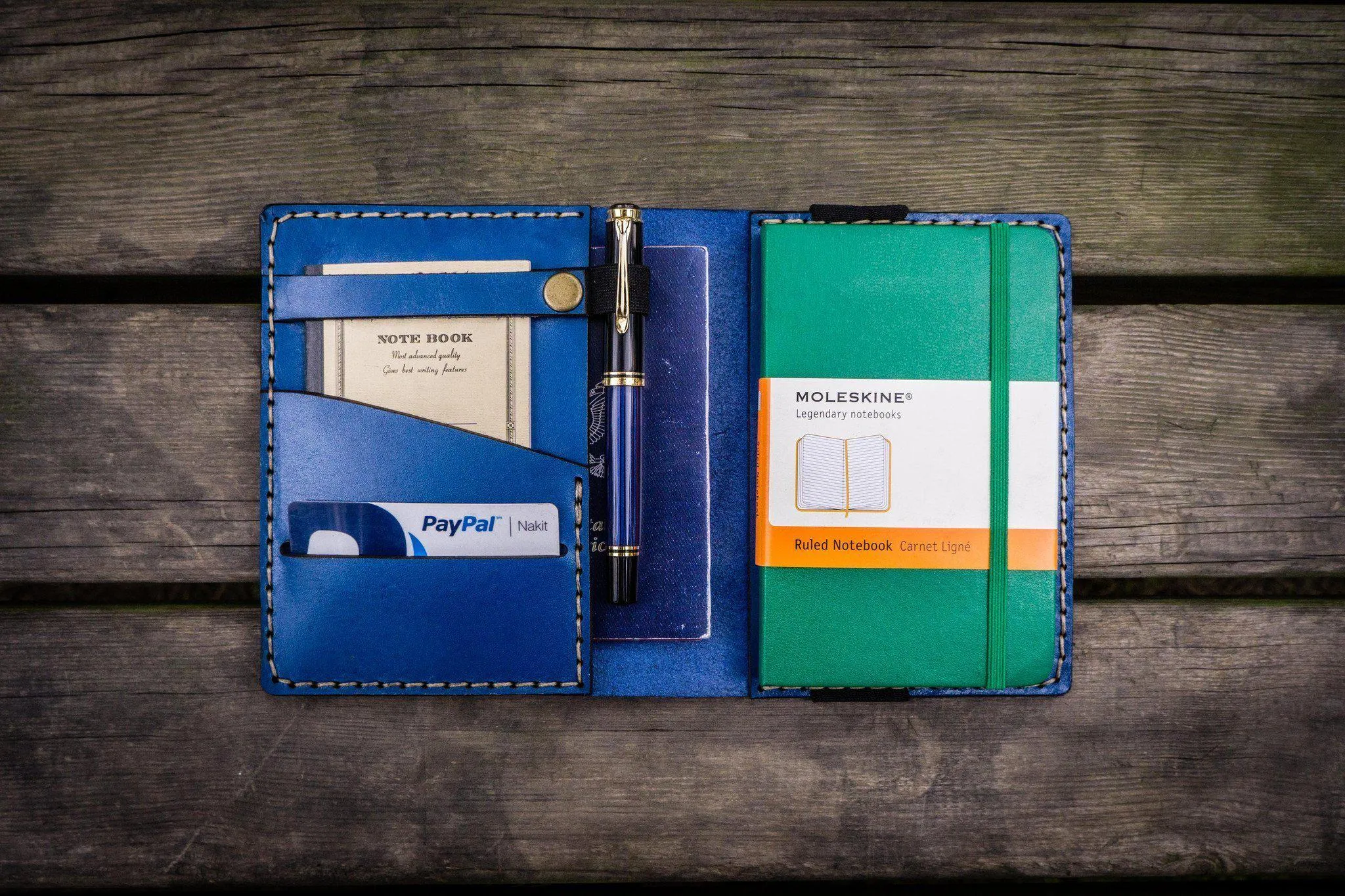 Leather Pocket Moleskine Journal Cover - Blue