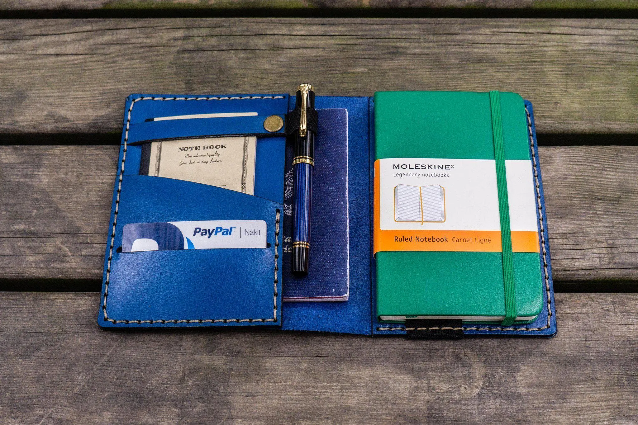 Leather Pocket Moleskine Journal Cover - Blue