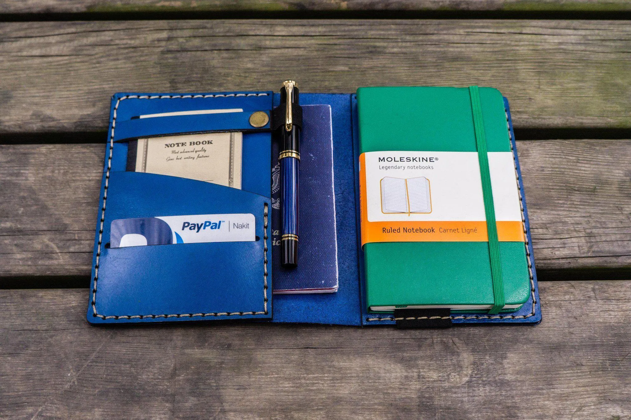 Leather Pocket Moleskine Journal Cover - Blue