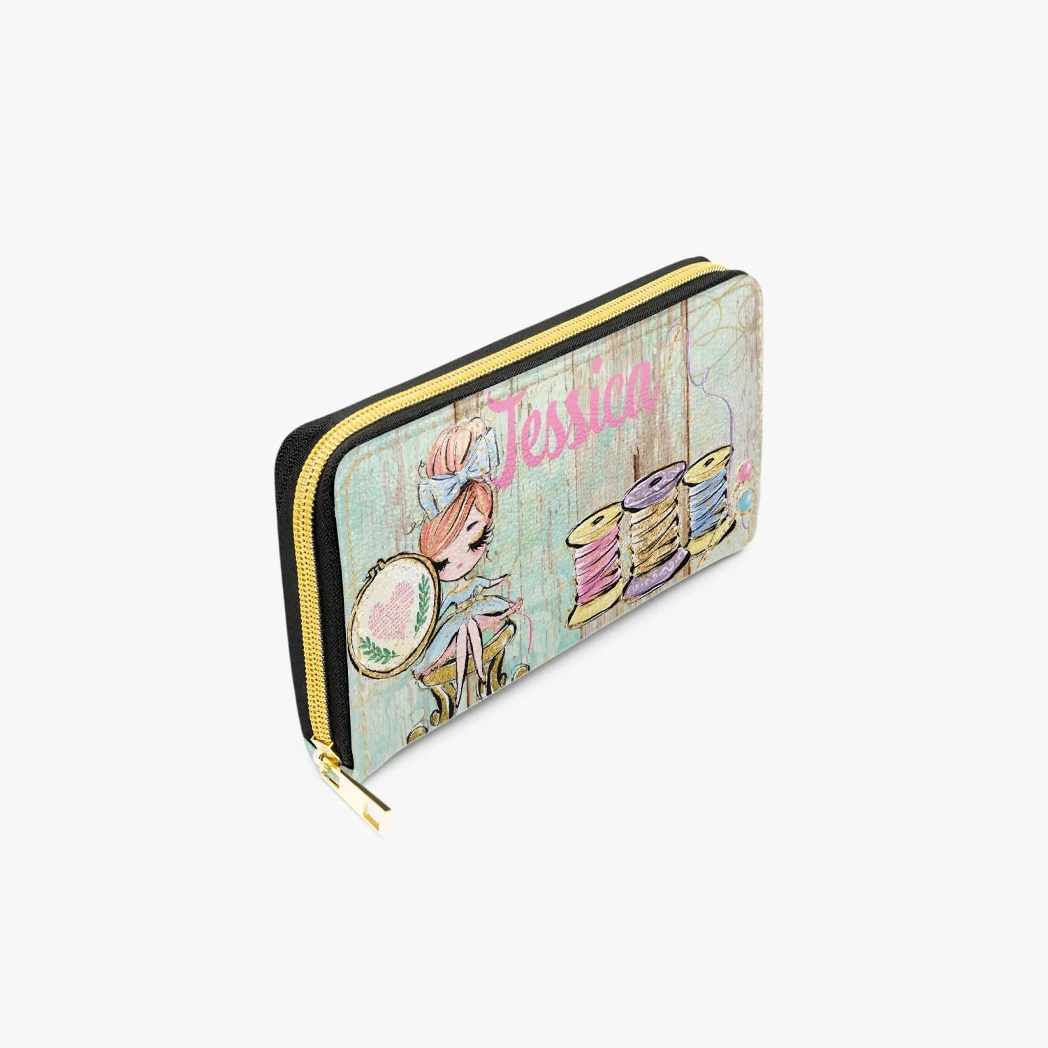 Long Wallet. Zipper Purse, Embroidery