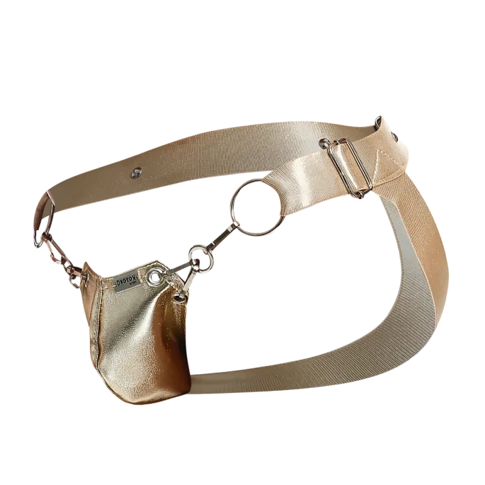 Male Basics Dngeon Snap Ring Mounted Penis Cup Jockstrap Gold Mirror One Size