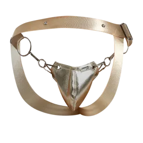 Male Basics Dngeon Snap Ring Mounted Penis Cup Jockstrap Gold Mirror One Size