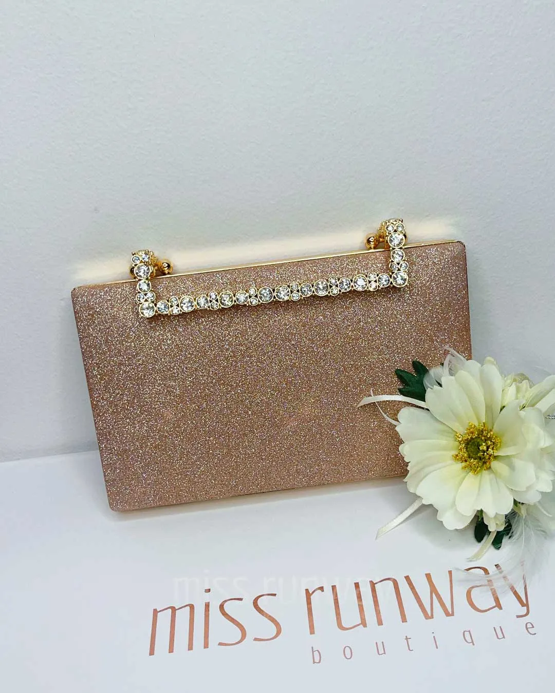 Mandy Glitter Clutch - Rose Gold