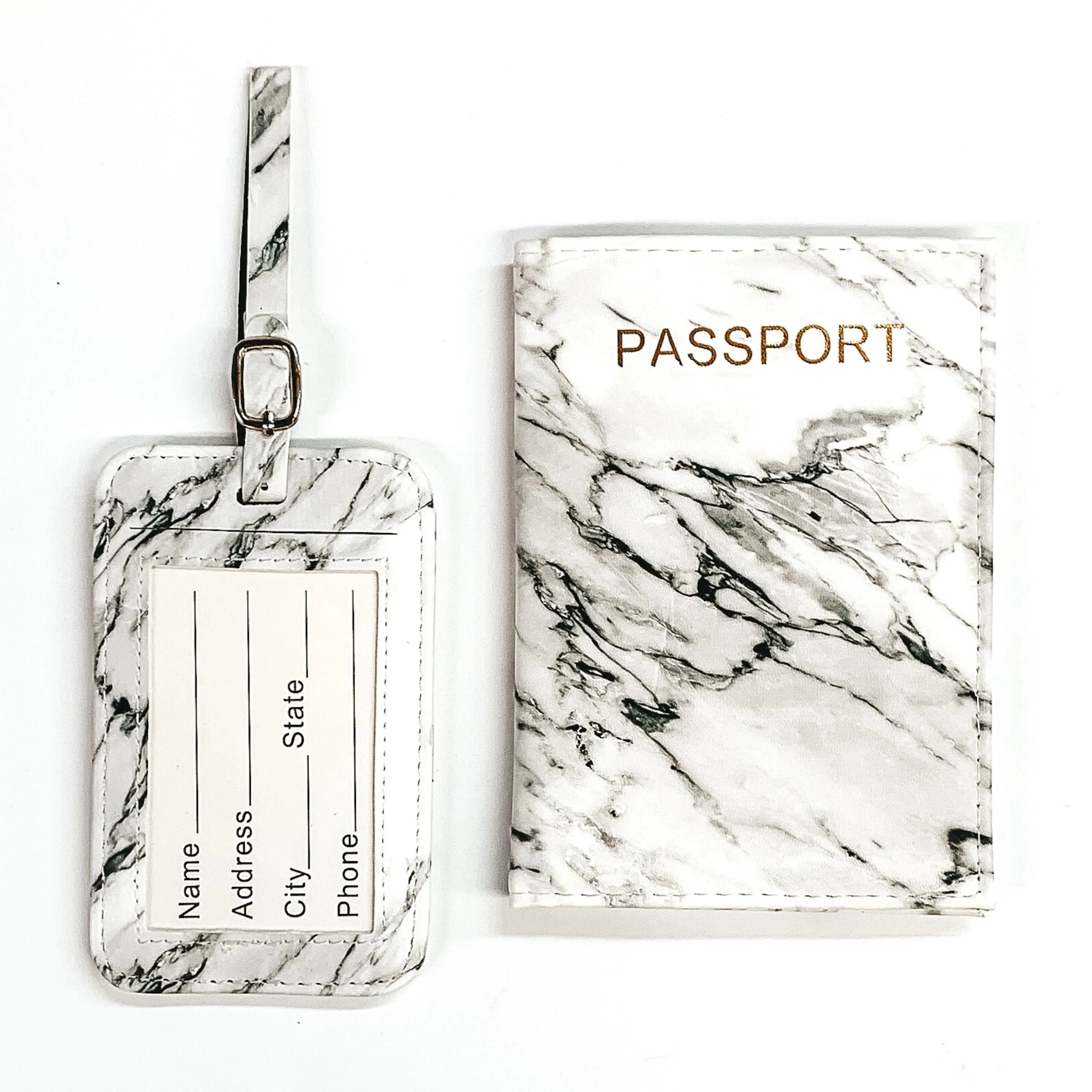 Marbled Passport and Luggage Tag Set in White