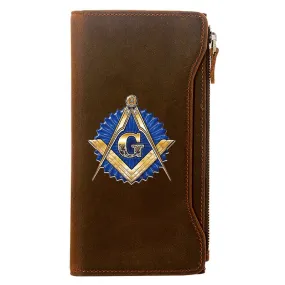 Master Mason Blue Lodge Wallet - Brown Leather With Blue & Gold