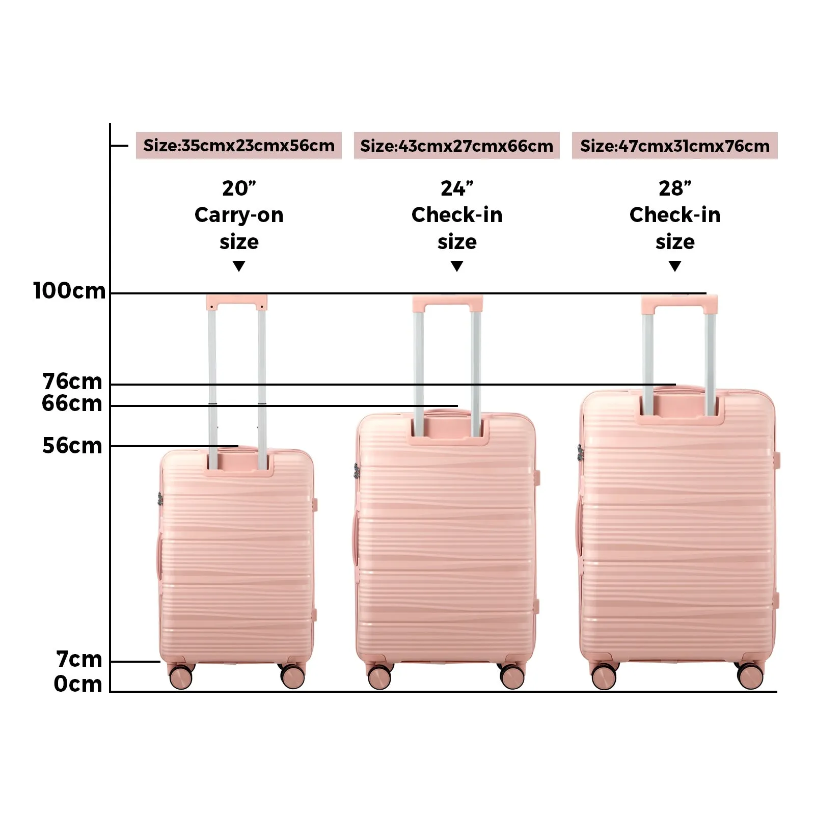 Mazam 3PCS Luggage Suitcase Trolley Set Travel PP Case TSA Lock Storage Pink