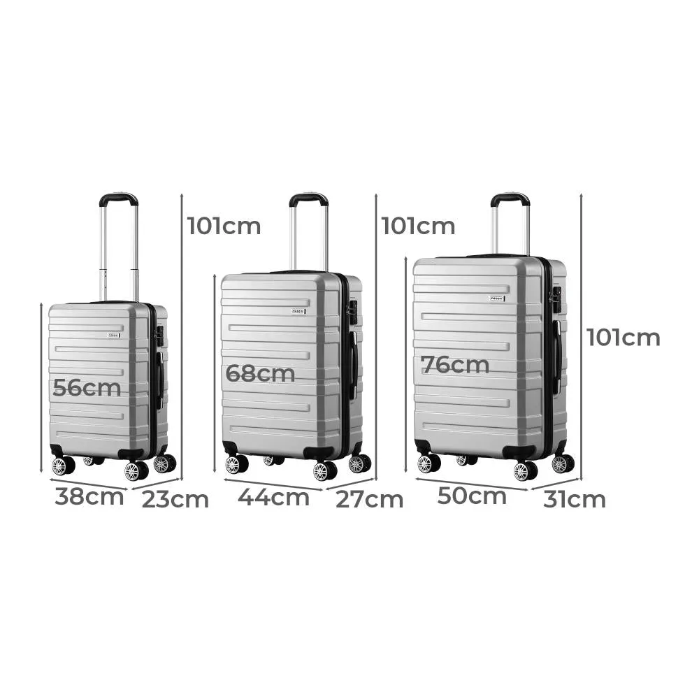 Mazam 3PCS Luggage Suitcase Trolley Set Travel TSA Lock Storage Hard Case Silver