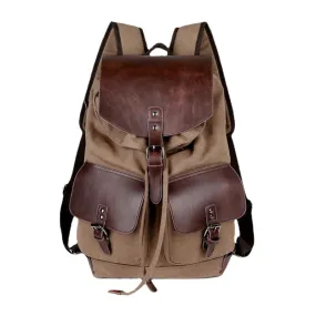 Men Canvas Large Capacity Side Zipper Pocket Backpack Casual 15.6 Inch Laptop Bag Outdoor Travel Multi-pocket Shoulder