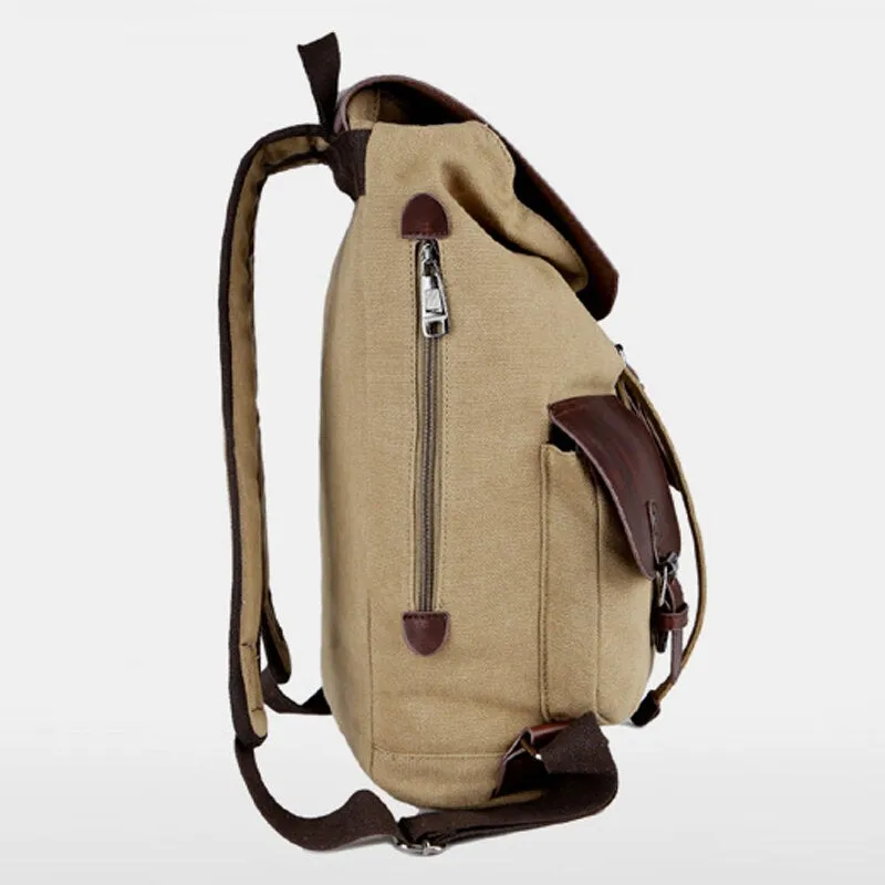 Men Canvas Large Capacity Side Zipper Pocket Backpack Casual 15.6 Inch Laptop Bag Outdoor Travel Multi-pocket Shoulder