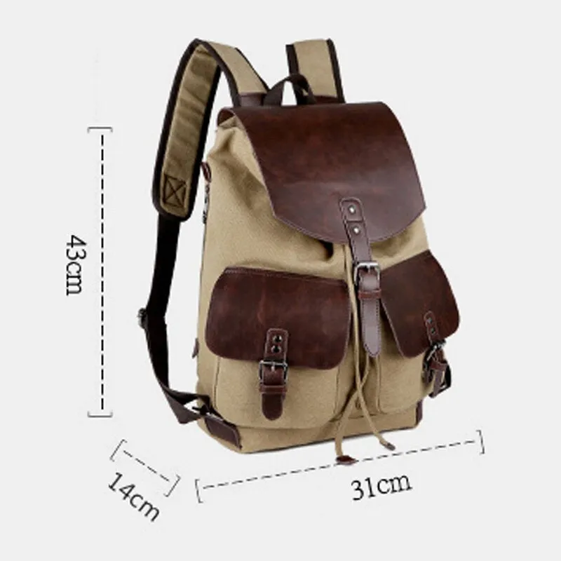 Men Canvas Large Capacity Side Zipper Pocket Backpack Casual 15.6 Inch Laptop Bag Outdoor Travel Multi-pocket Shoulder