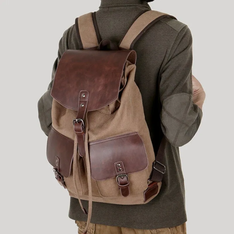 Men Canvas Large Capacity Side Zipper Pocket Backpack Casual 15.6 Inch Laptop Bag Outdoor Travel Multi-pocket Shoulder