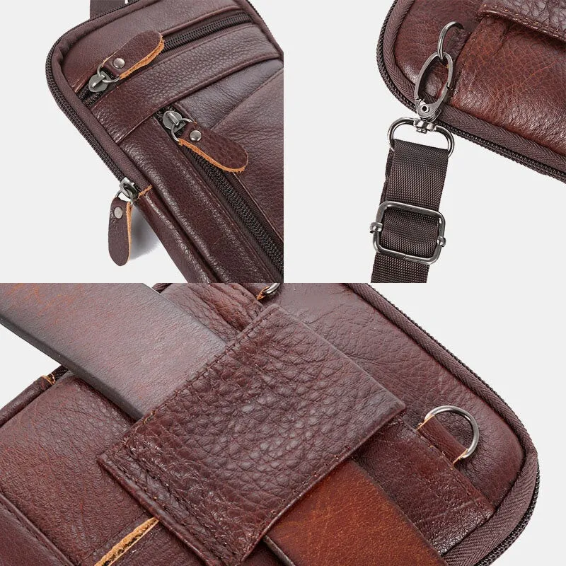 Men Genuine Leather Large Capacity Vintage 6.5 Inch Phone Bag Waist Crossbody Shoulder