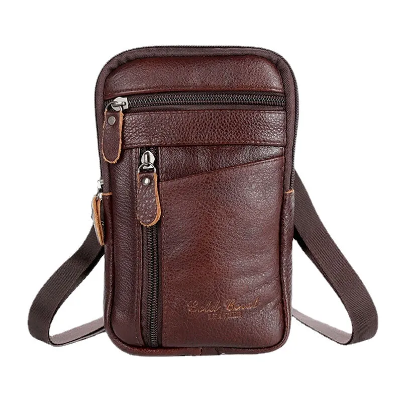 Men Genuine Leather Large Capacity Vintage 6.5 Inch Phone Bag Waist Crossbody Shoulder