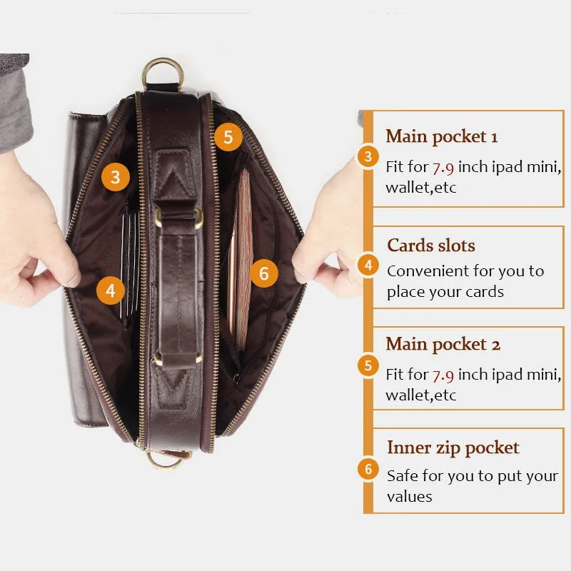 Men Genuine Leather Multi-pocket Crossbody Bags Large Capacity Retro 6.5 Inch Phone Bag Briefcase Shoulder Handbag