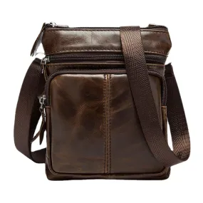 Men Genuine Leather Retro Business Solid Color Zipper Crossbody Bag SHoulder