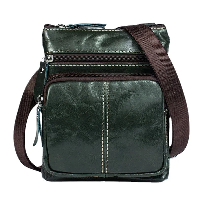 Men Genuine Leather Retro Business Solid Color Zipper Crossbody Bag SHoulder