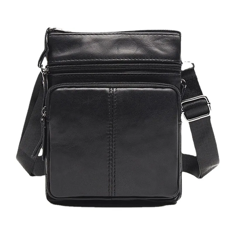 Men Genuine Leather Retro Business Solid Color Zipper Crossbody Bag SHoulder