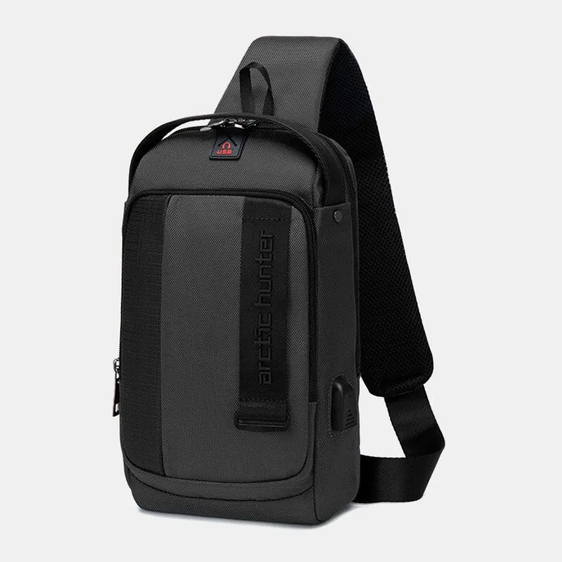 Men Multi-pockets Anti-theft Code Lock Design Breathable Chest Bag Waterproof Earphone Hole USB Charging Crossbody Bags