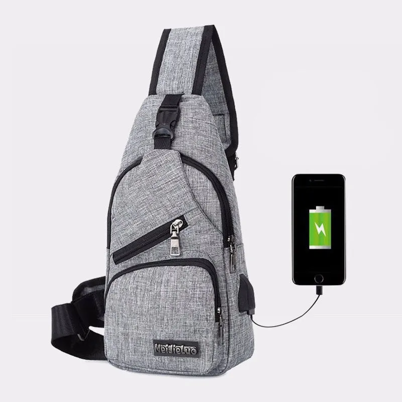 Men Oxford Cloth USB Charging Multi-pocket Large Capacity Waterproof Chest Bag Shoulder