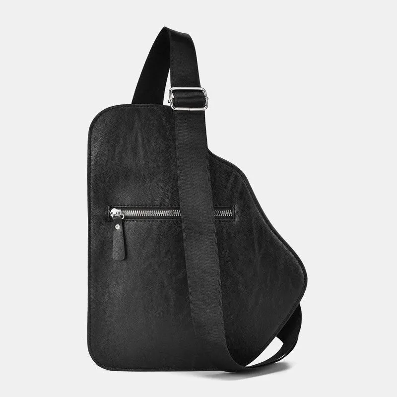 Men PU Leather Large Capacity Multi-pocket Chest Bag Fashion Sport Back Anti-theft Pocket Waterproof Crossbody Bags Shoulder