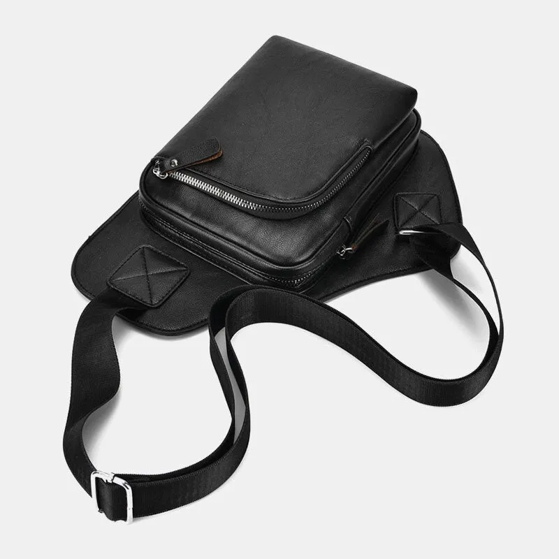 Men PU Leather Large Capacity Multi-pocket Chest Bag Fashion Sport Back Anti-theft Pocket Waterproof Crossbody Bags Shoulder