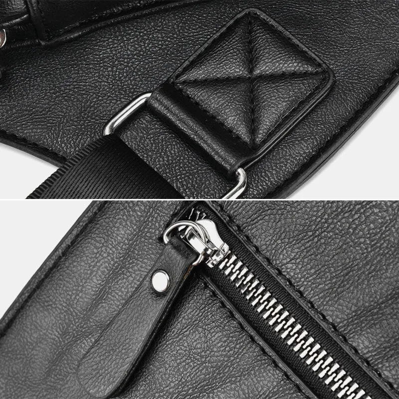 Men PU Leather Large Capacity Multi-pocket Chest Bag Fashion Sport Back Anti-theft Pocket Waterproof Crossbody Bags Shoulder