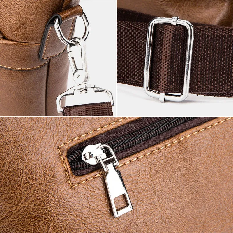 Men Retro Horizontal Briefcases Messenger Bag Back Anti-theft Zipper Pocket Large Capacity Crossbody Bags Shoulder Handbag