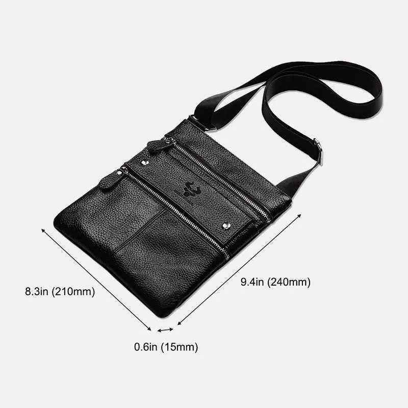 Men Thin Multi-pocket Cowhide Crossbody Bags Large Capacity Adjustable Shoulder Starp Shoulder Bag