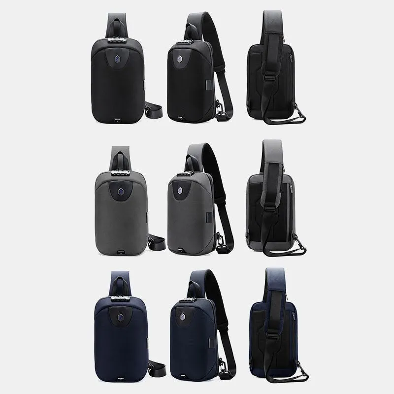 Men USB Charging Anti-theft Code Lock Chest Bag Multi-function Large Capacity Outdoor Travel Crossbody Bag