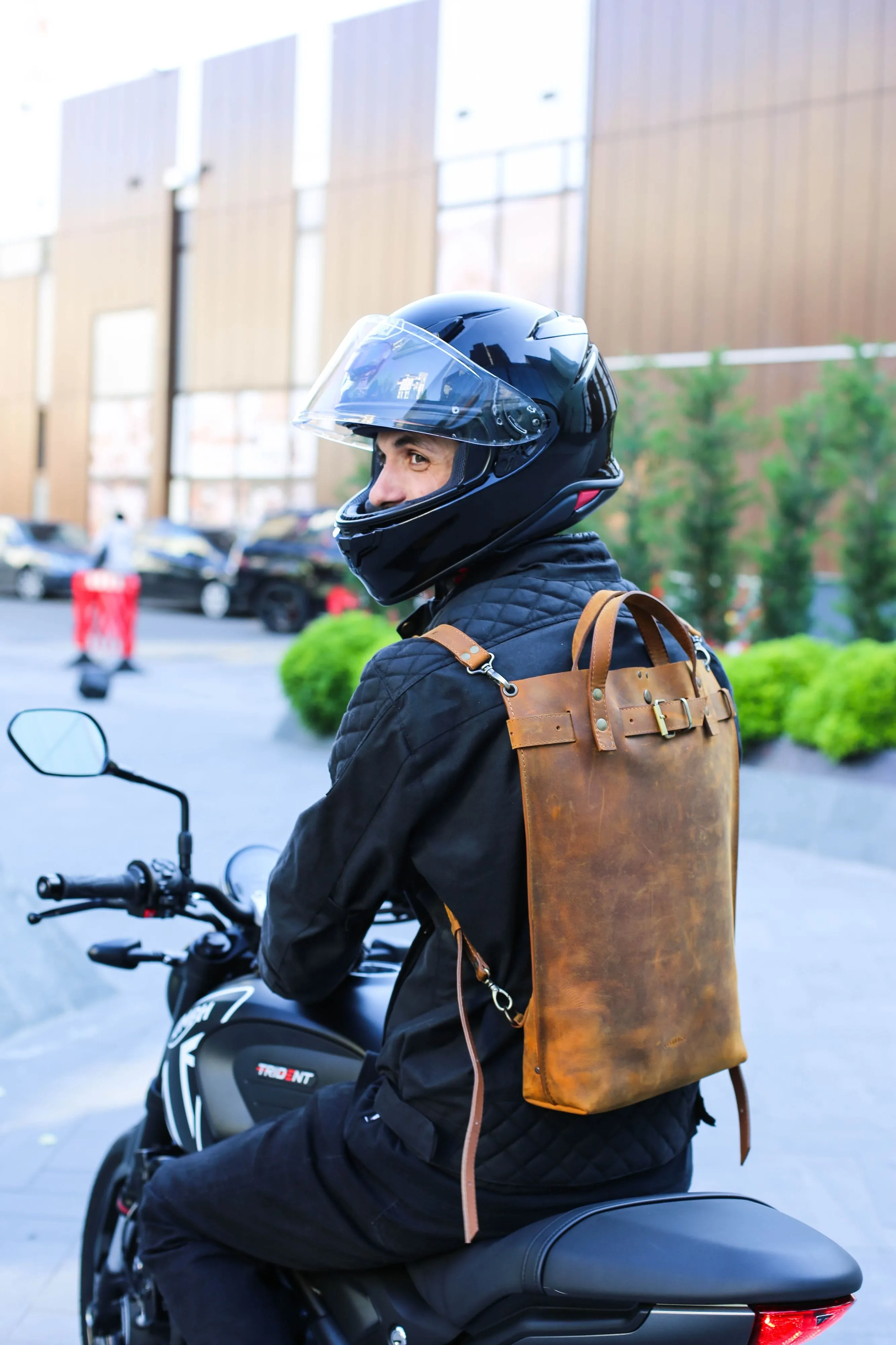 Men's Coffee Brown Leather Backpack