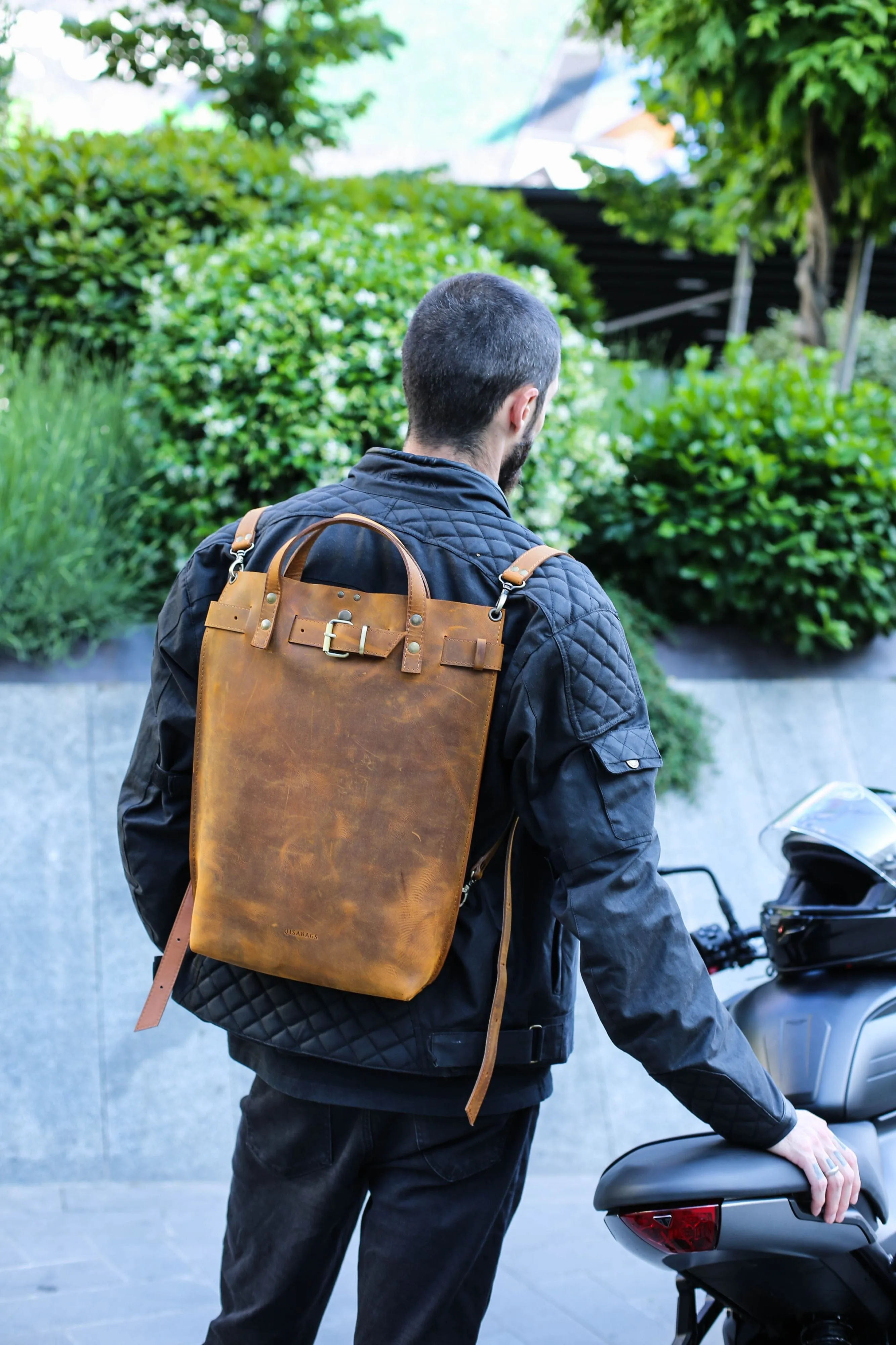 Men's Coffee Brown Leather Backpack