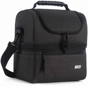 MIER Adult Lunch Box Insulated Lunch Bag Large Cooler Tote Bag for Men, Women, Double Deck Cooler (Dark Grey, Large)