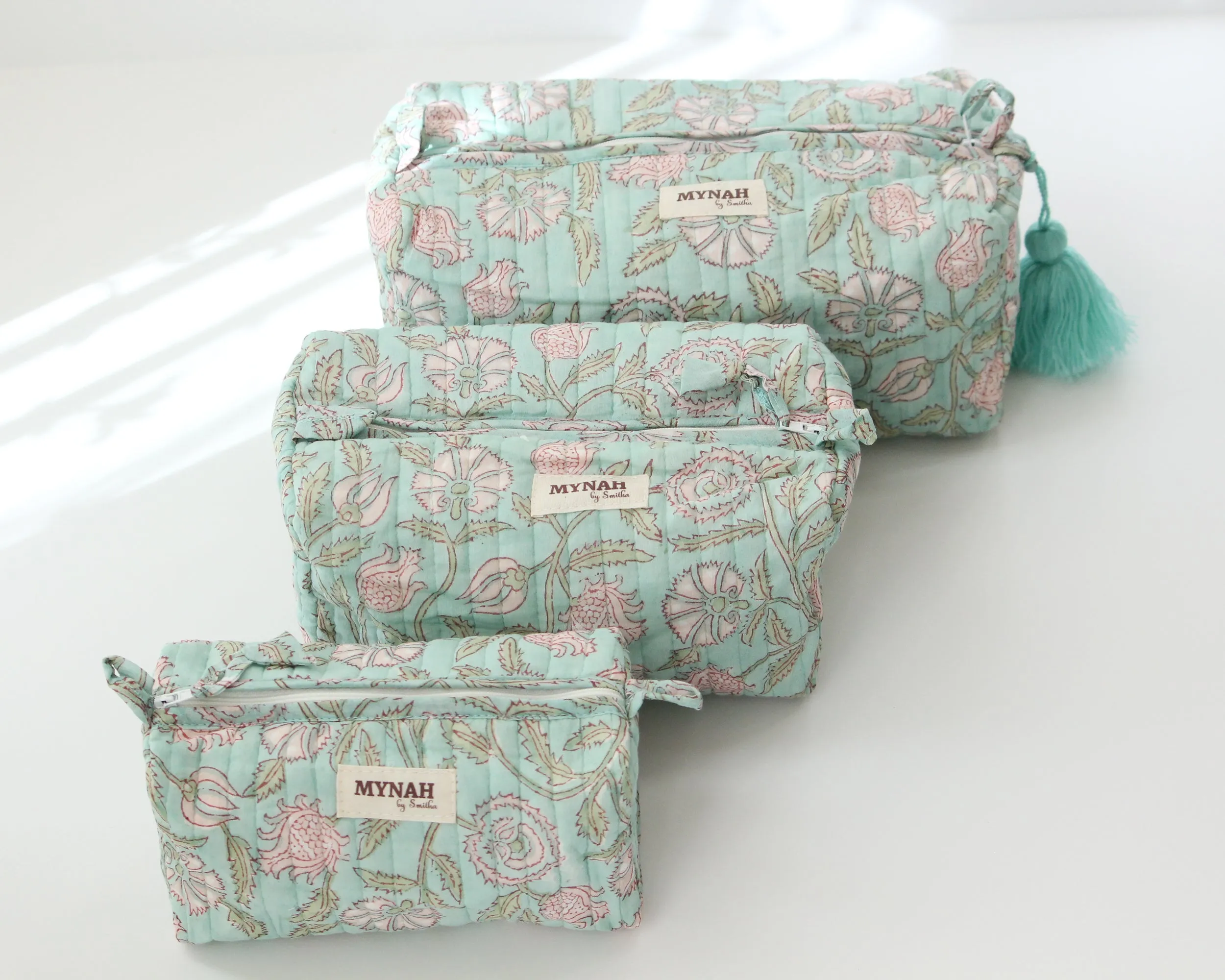 'MINT MAGIC' printed travel/makeup zipper pouch-set of 3