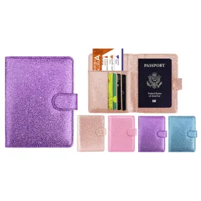 Multi Function Glitter Bling RFID Passport Organizer With CDC Vaccination Card Holder