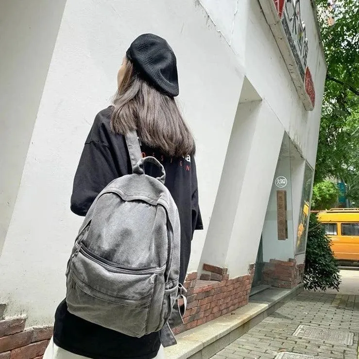 Multifunction Denim Cool Backpack EN257 - Korean Style Blue School Bag