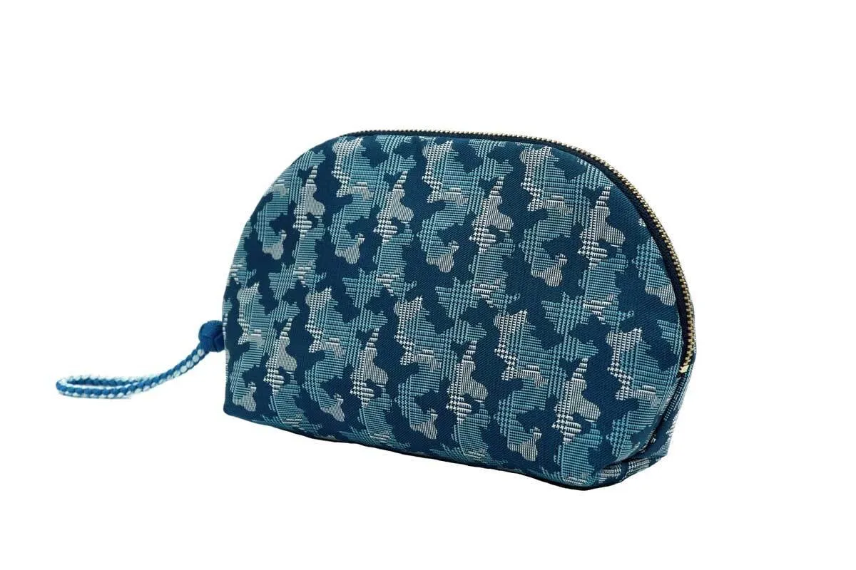 Nishijin-ori Cosmetic Pouch - Blue - , Handmade in Kyoto, Japan, Japanese traditional craft pouch, Makeup Pouch, Travel Toiletry Pouch, Stationery Pouch, Bag organizer, Bag in Bag