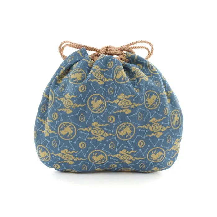 Nishijin-ori Small Drawstring Bag - Rabbit / Blue -,  Made in Kyoto, Japan,  Japanese traditional craft purse