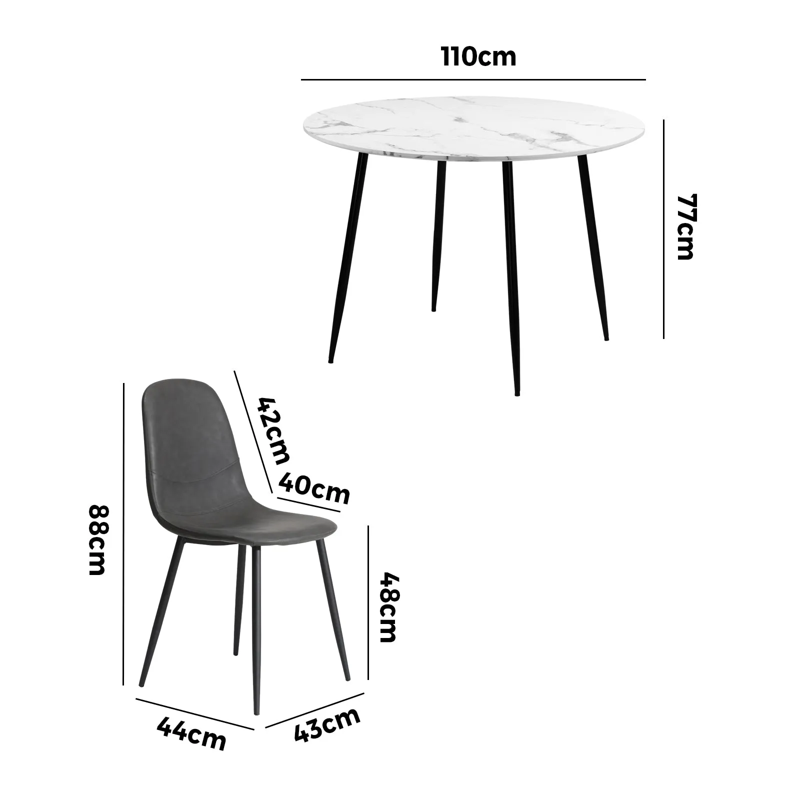 Oikiture 110cm Round Dining Table with 4PCS Dining Chairs PU Grey