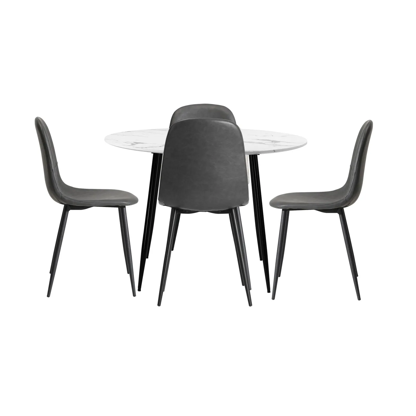 Oikiture 110cm Round Dining Table with 4PCS Dining Chairs PU Grey