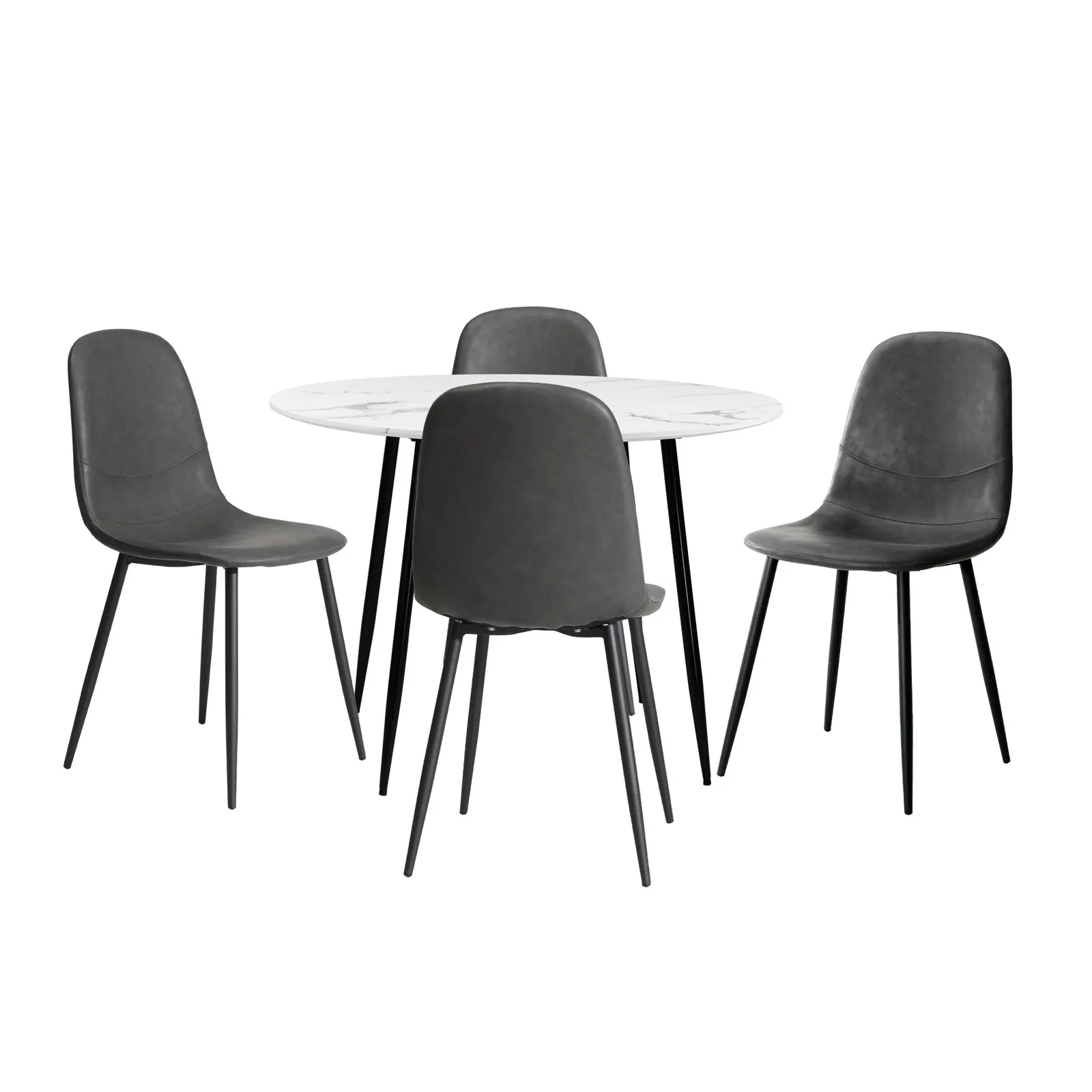 Oikiture 110cm Round Dining Table with 4PCS Dining Chairs PU Grey