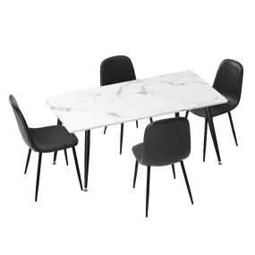 Oikiture 120cm Rectangle Dining Table with 4PCS Dining Chairs PU Grey