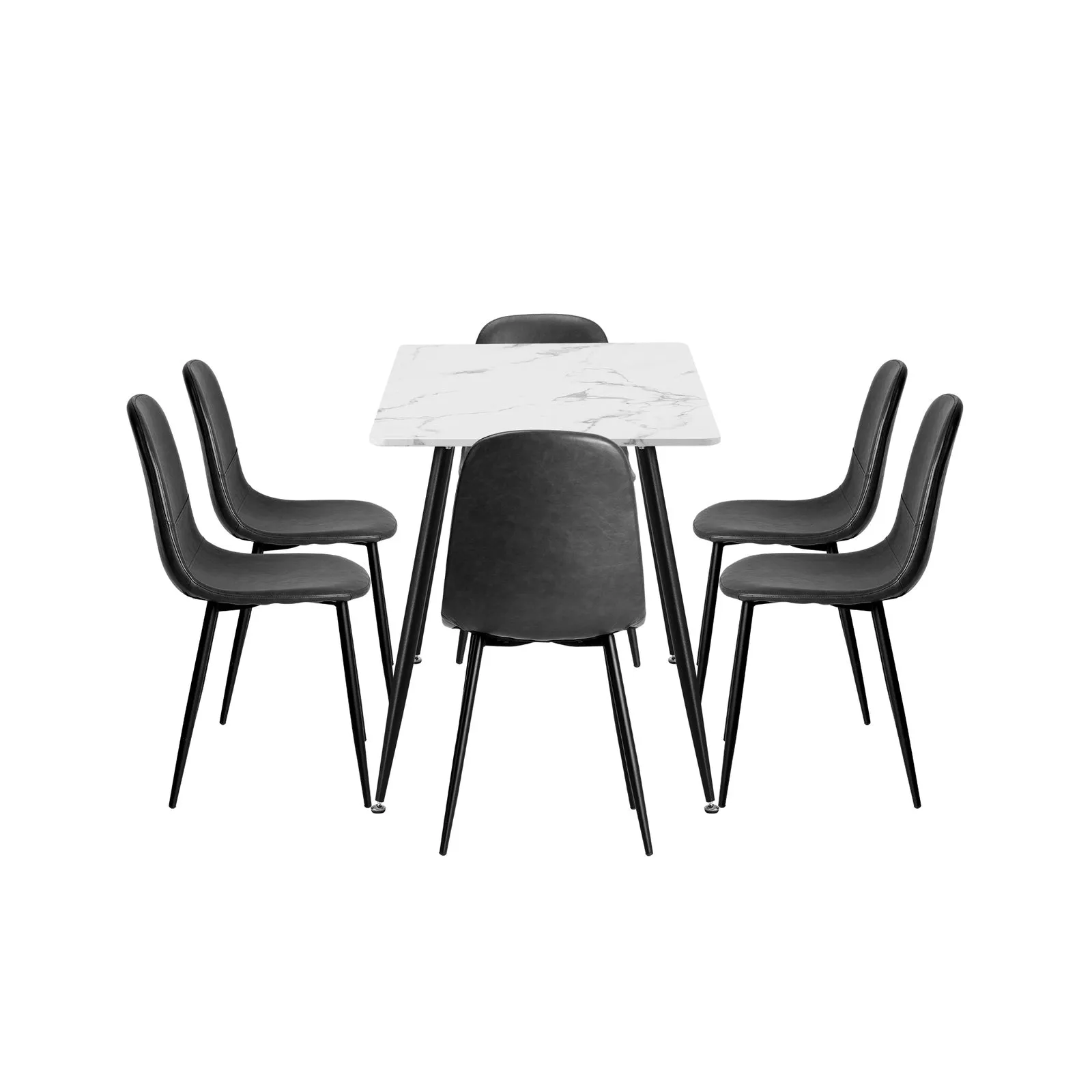 Oikiture 120cm Rectangle Dining Table with 6PCS Dining Chairs PU Grey