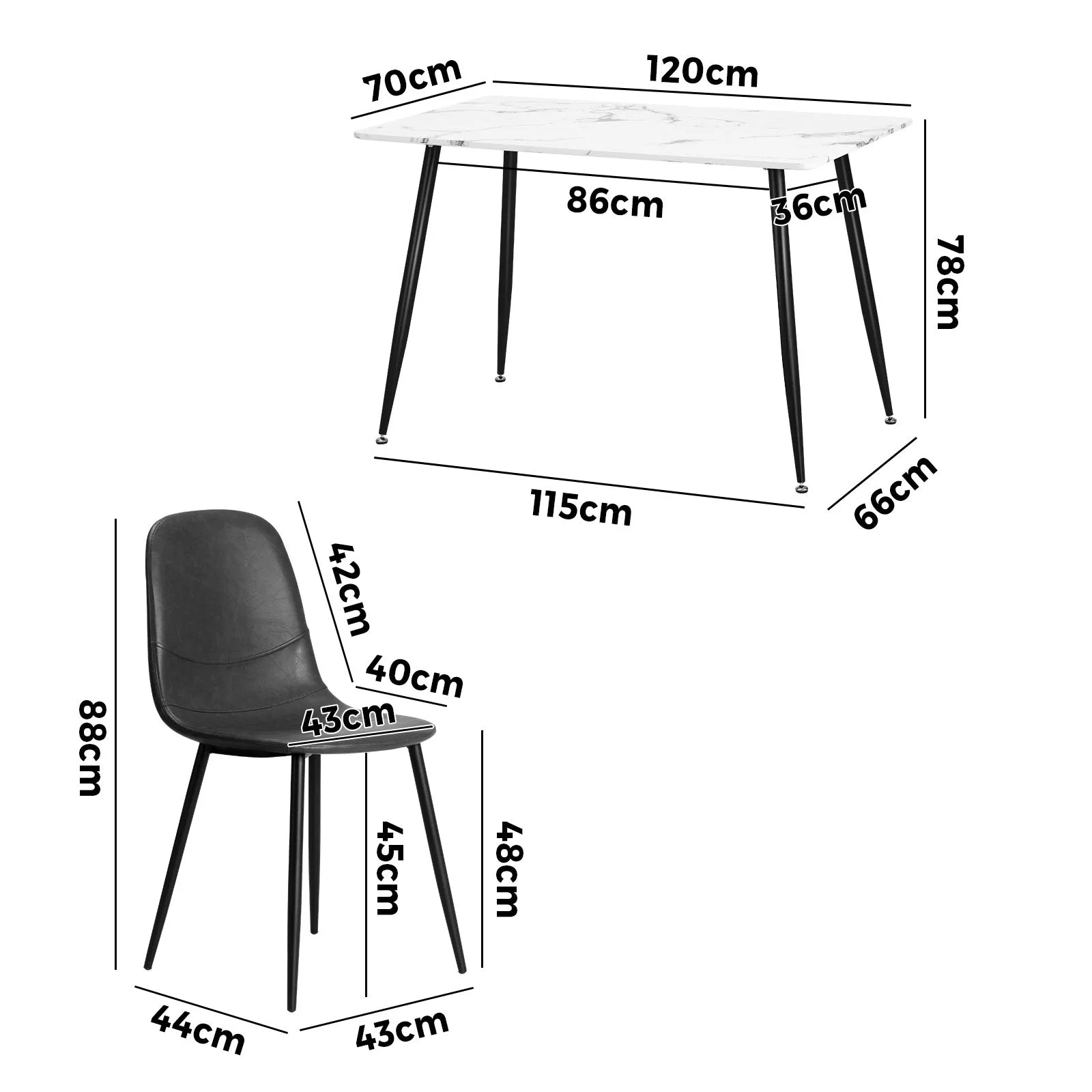 Oikiture 120cm Rectangle Dining Table with 6PCS Dining Chairs PU Grey