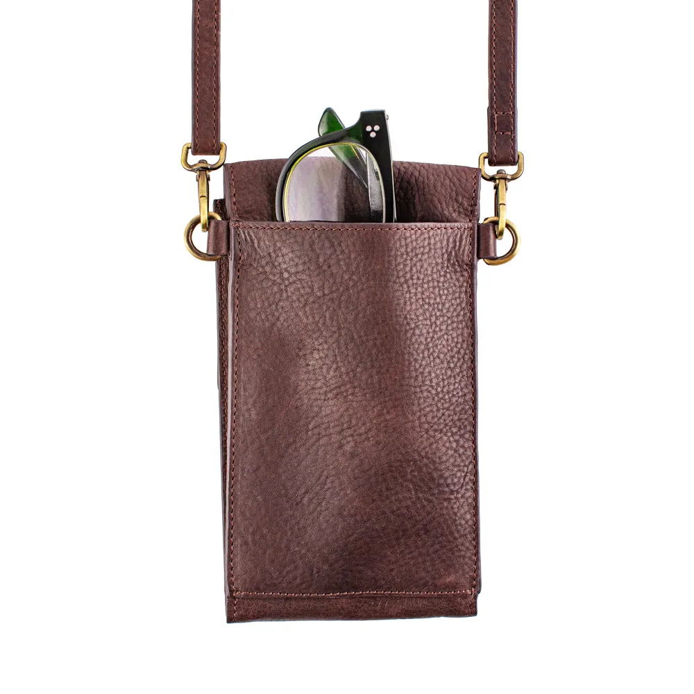 On the Move Leather Phone Bag in Brown