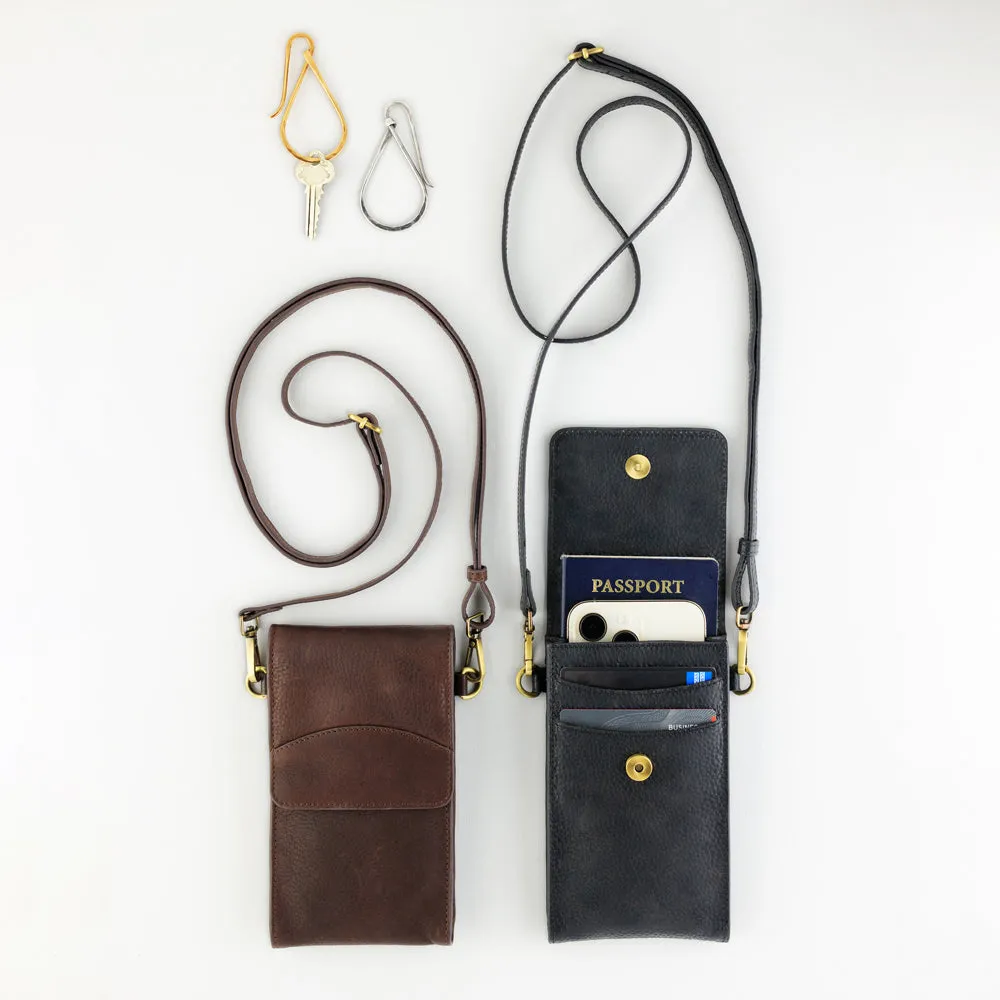 On the Move Leather Phone Bag in Brown