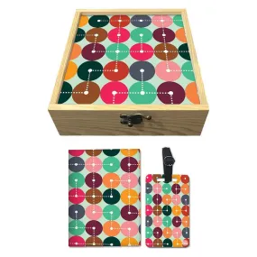 Passport Cover Luggage Tag Wooden Gift Box Set - Circle Code Map